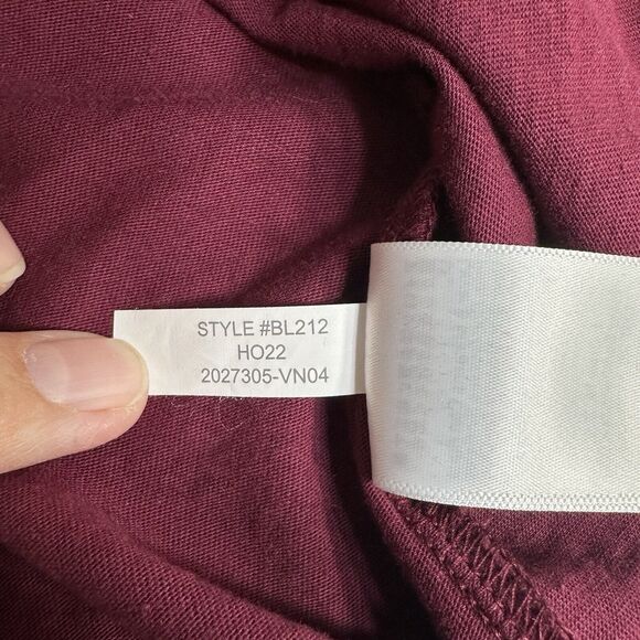 J Crew Ruffle Shoulder Top Womens Large L Burgundy Jacquard Sleeves Peasant - Picture 9 of 12